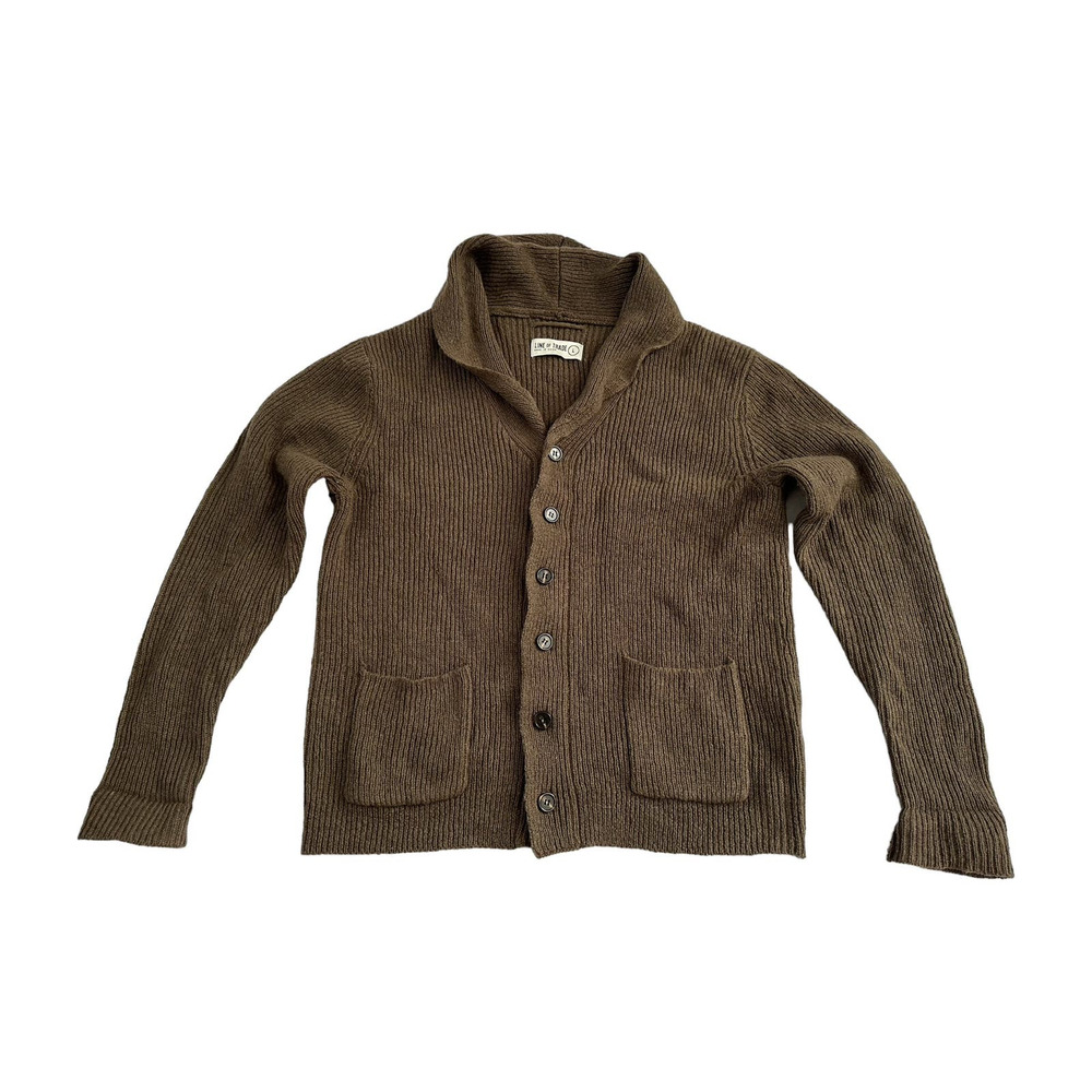 Line of Trade Brown Striped Shetland Wool Womens Large Cardigan Sweater NWOT